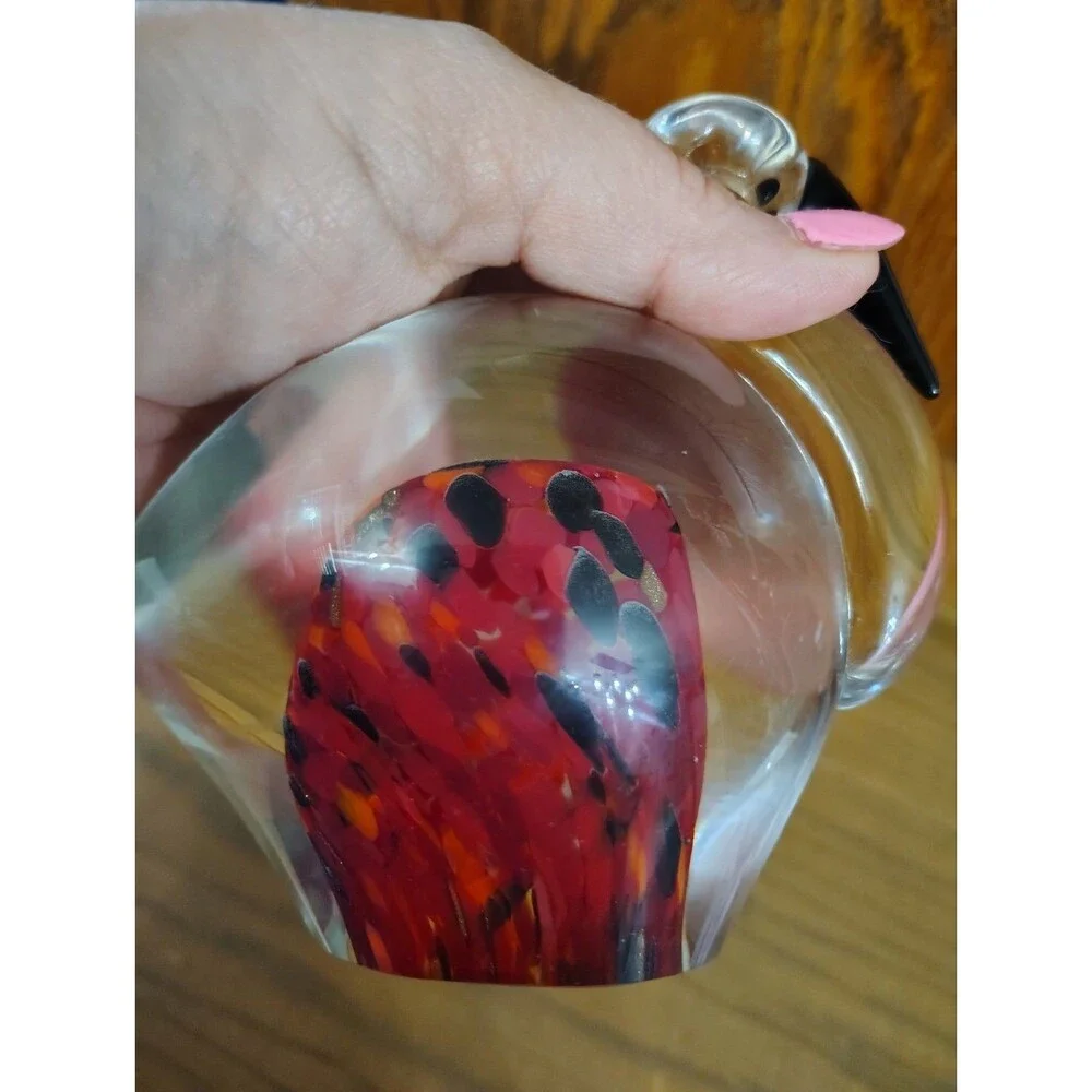 ART GLASS PELICAN PAPERWEIGHT FIGURINE MULTI RED